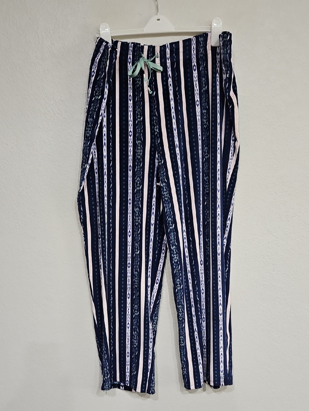 Cuddl Duds Women's Navy, White Pink Green Striped Loungewear Pajama Bottoms 3X